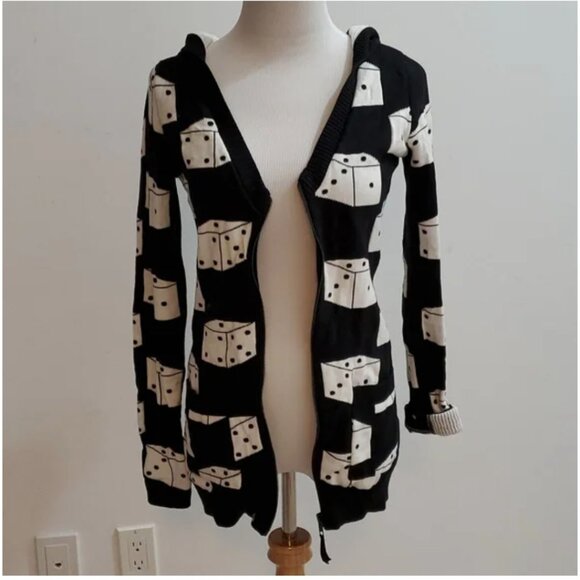 Betsey Johnson "Roll the Dice" zip up sweater hoody hoodie tunic dress c… - Picture 2 of 10